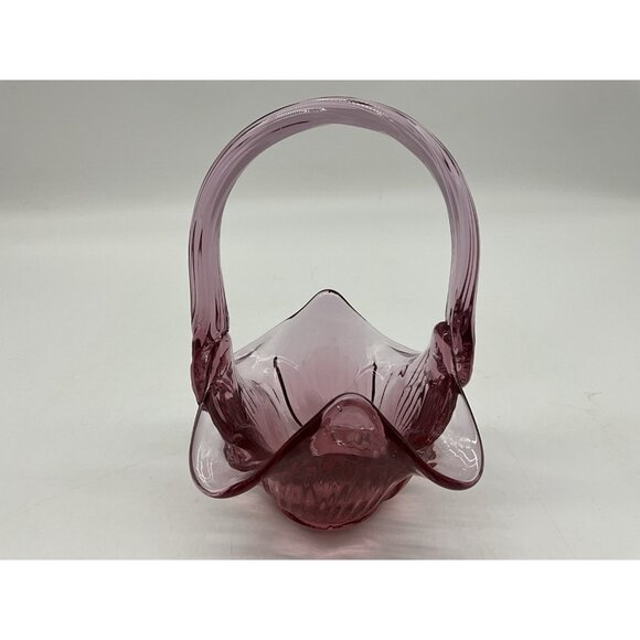 Footed Vintage Fenton Plum Art Glass Basket with Applied Handle 6" Tall Marked - Picture 9 of 16